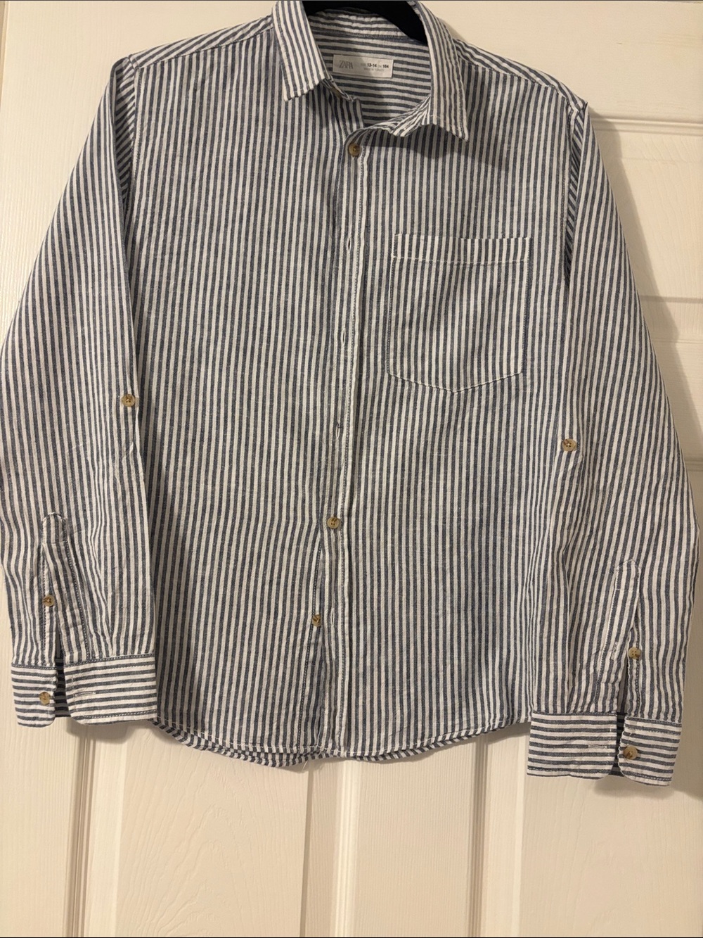 Zara Men’s Striped Button-Down Shirt - Navy & White